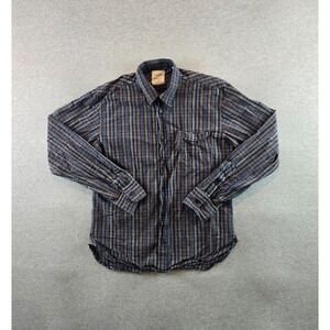 Billy Reid Shirt Mens Small Blue Brown Plaid Button DownFit 2 Long Sleeve Cotton